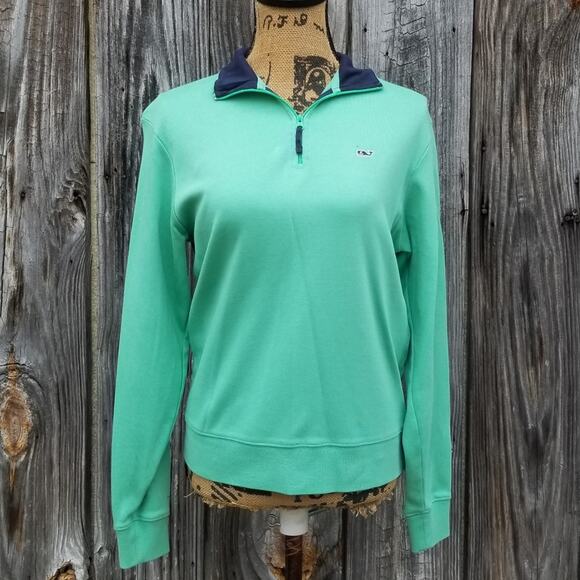 1/4 Zip Pullover Mint Green 100% Pima Cotton Vineyard Vines Size XS Sweatshirt - Picture 1 of 8
